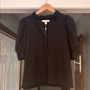 NWT Lilly Pulitzer Elbow Puff Sleeve Cotton Blend Shirt Top Black Sz S